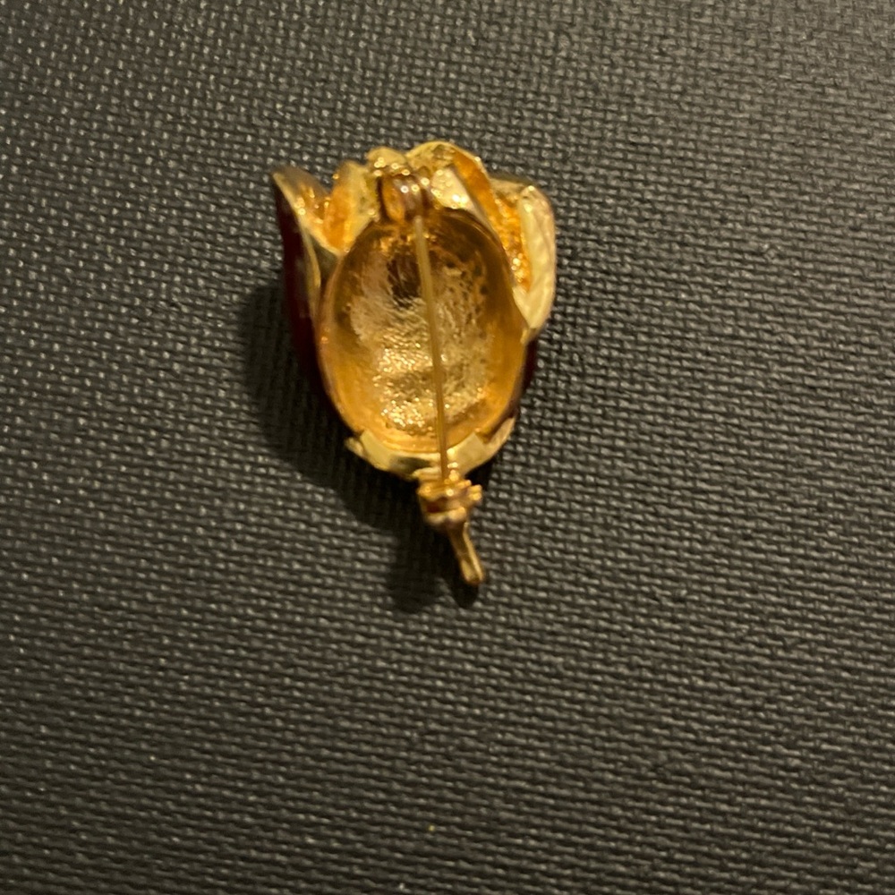 Vintage Elegant Red And Gold Rose Brooch 1.5” - image 2